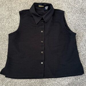 Laura Scott Black Sleeveless Collared Top Size 14 100% Cotton